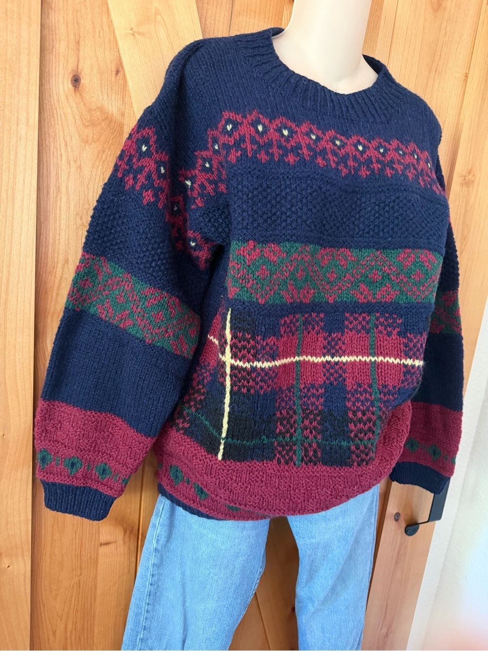 VTG 90s Studio Michelle Stuart Chunky Hand Knit Shetland Wool Oversized Sweater - Picture 2 of 14